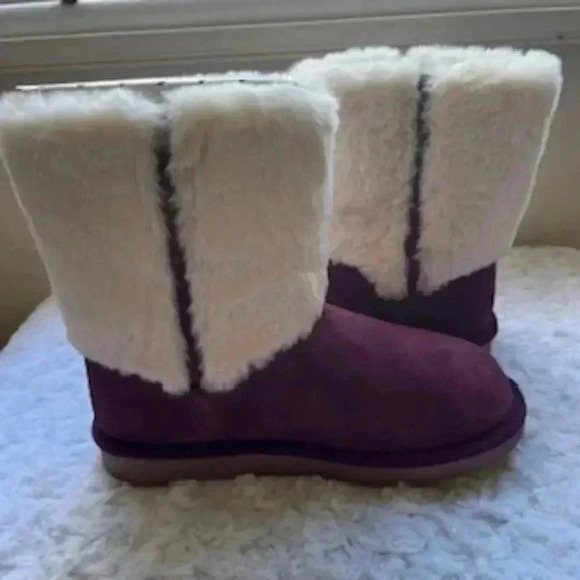 NEW Koolaburra By UGG Plum Aubrel Short Plush Double Cuff Boots Shoes Women’s 3 - Picture 13 of 14